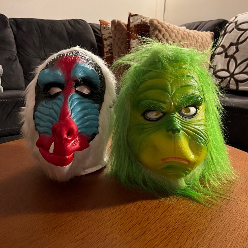 Baboon & Grinch Masks NEW